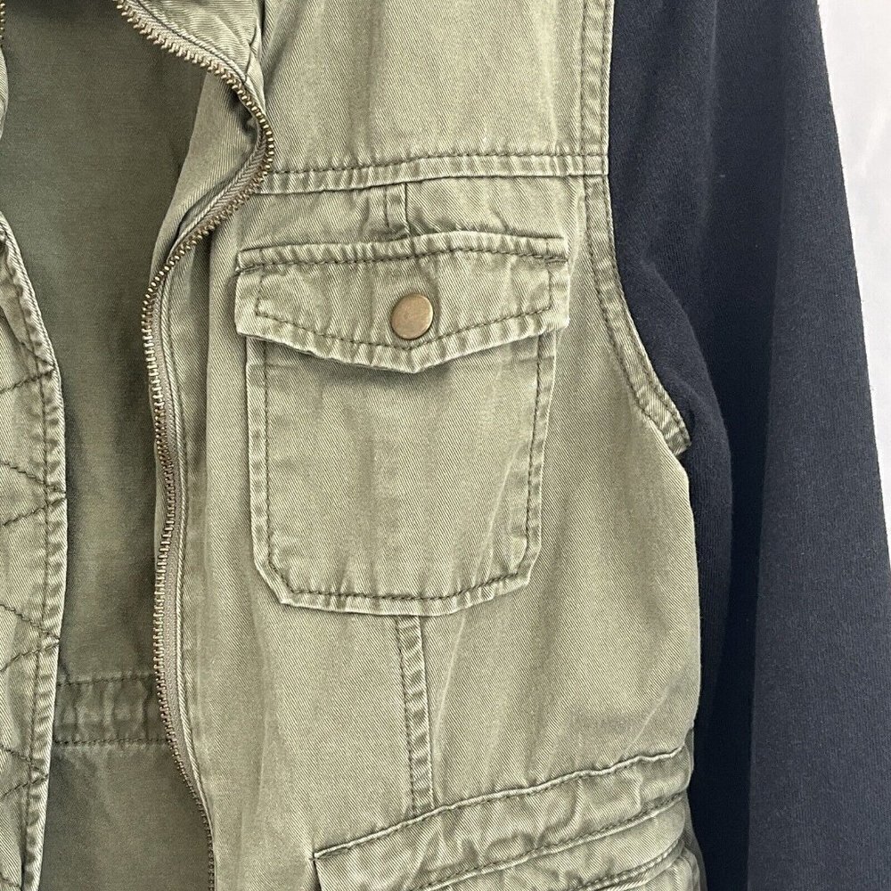 Womens Military Utility Jacket Sweatshirt Medium Olive Army Green 90s Grunge - Picture 9 of 16